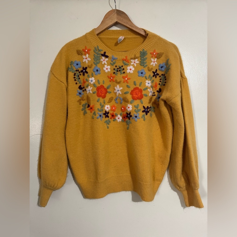 RAGA Floral Embroidered Yellow Sweater XS